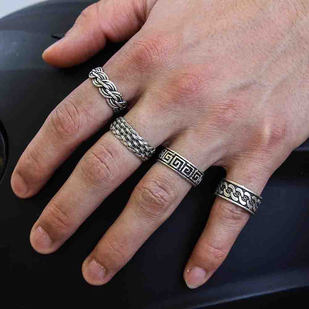 4 Pack Ring Set Design Real Silver Plate Extending Sizing