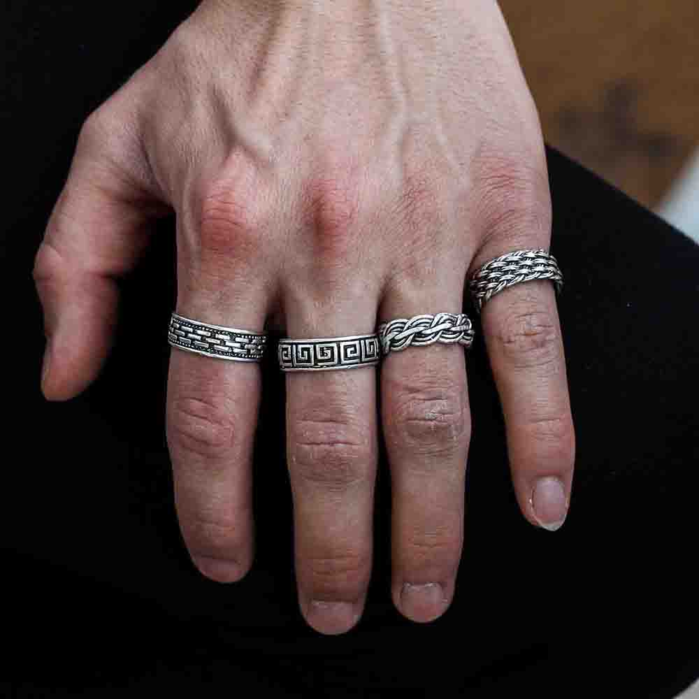 4 Pack Ring Set Design Real Silver Plate Extending Sizing