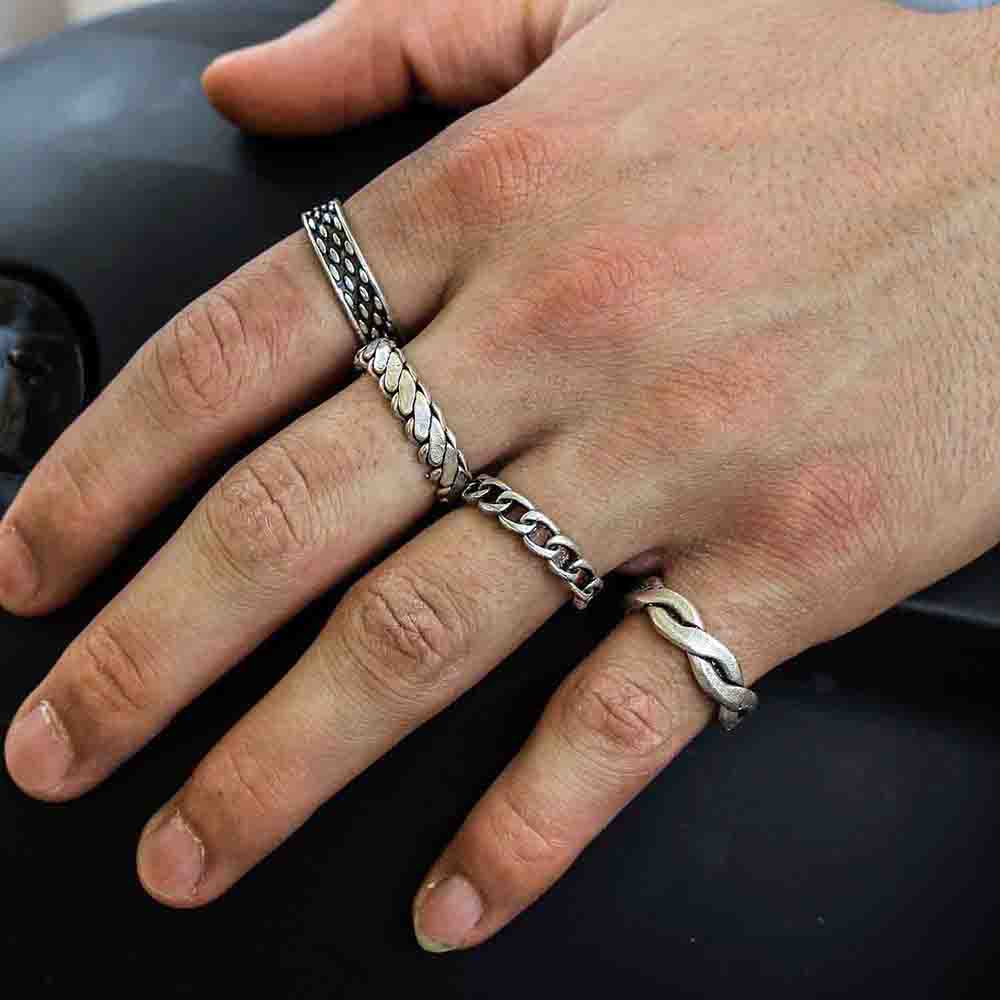 4 Pack Ring Set Design Real Silver Plate Extending Sizing