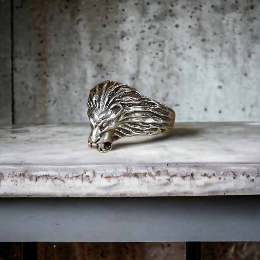 Extended Sizing Unisex Lion Ring İn Real Silver Plate