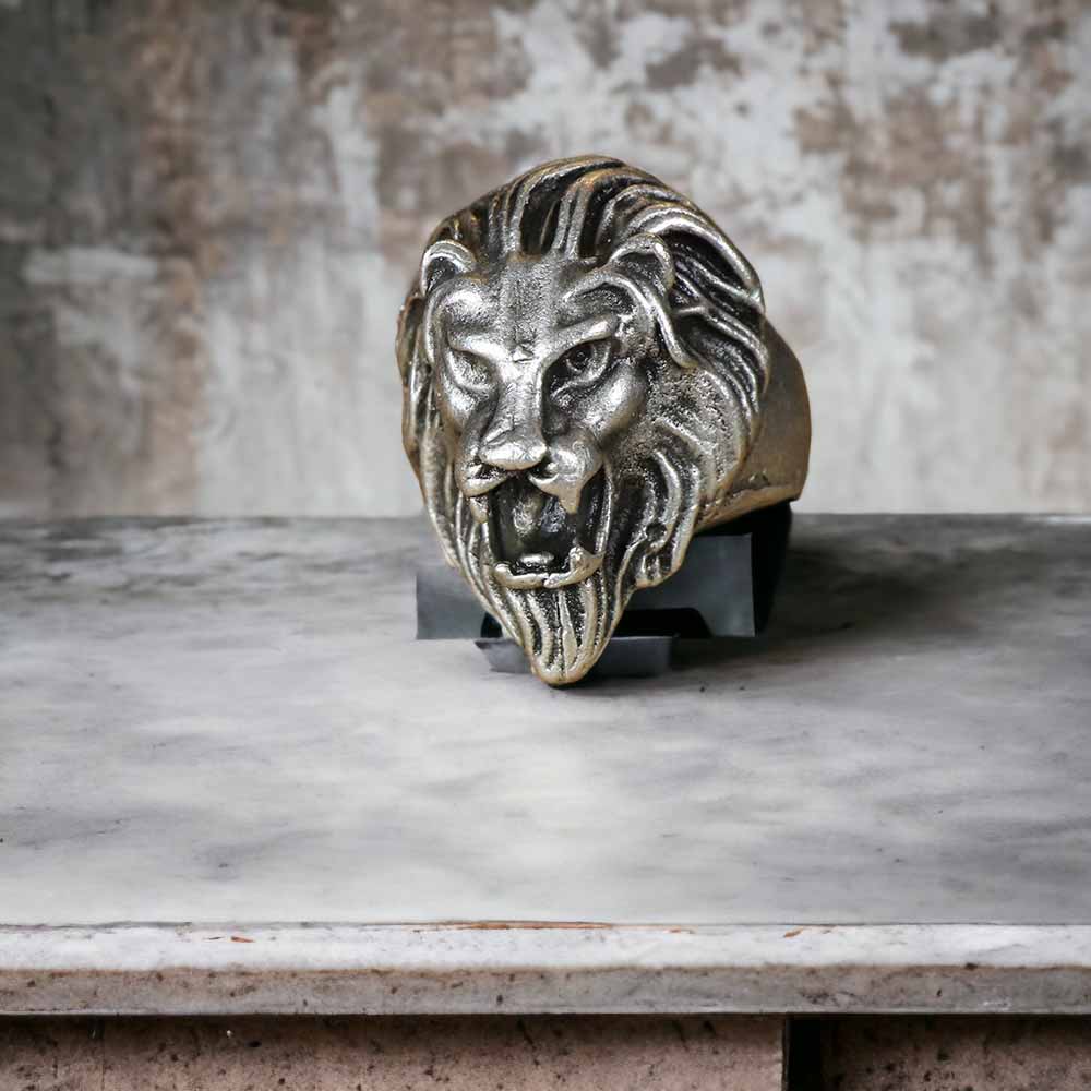 Extended Sizing Unisex Lion Ring İn Real Silver Plate