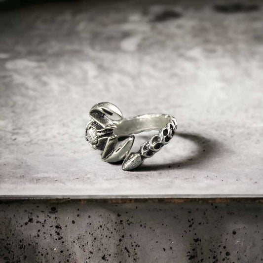 Extended Sizing Unisex Scorpion Ring İn Real Silver Plate