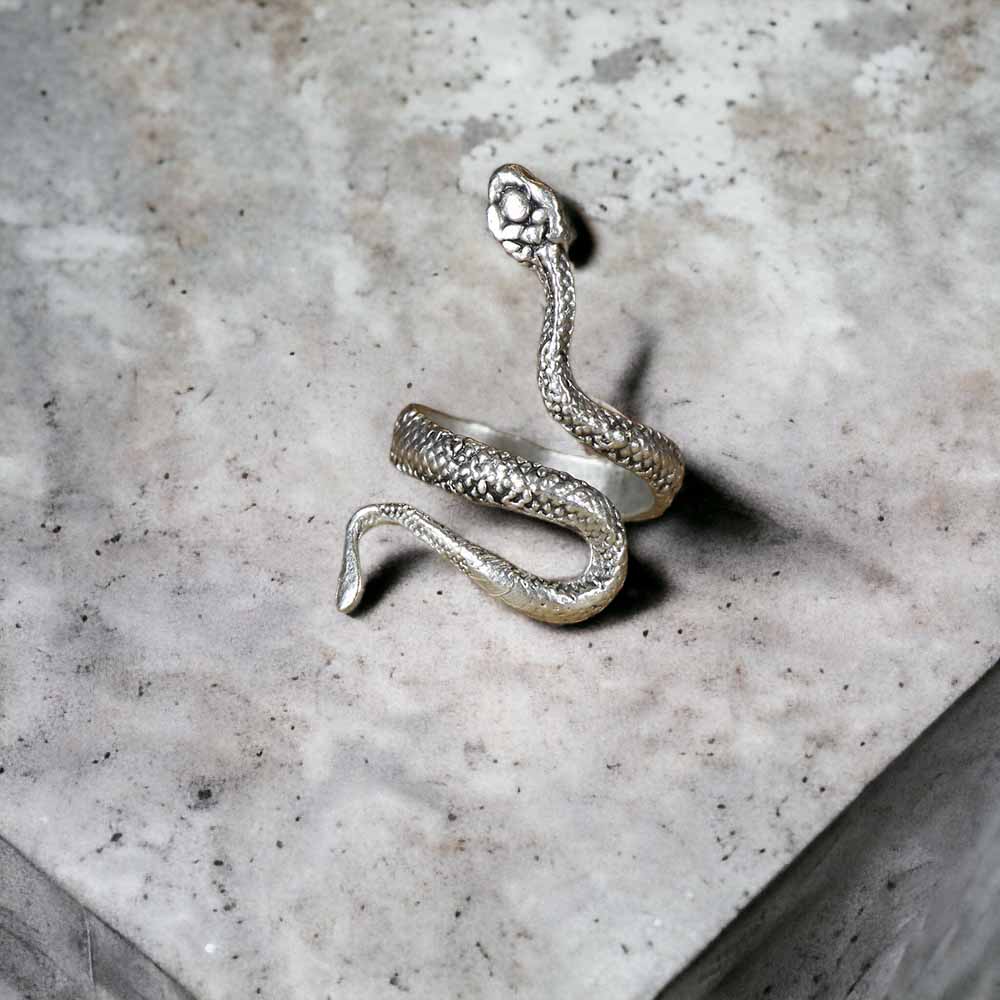 Extended Sizing Unisex Snake Ring İn Real Silver Plate