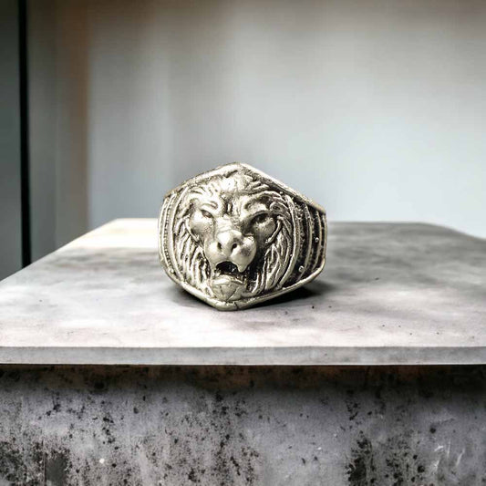 Extended Sizing Unisex Lion Ring İn Real Silver Plate