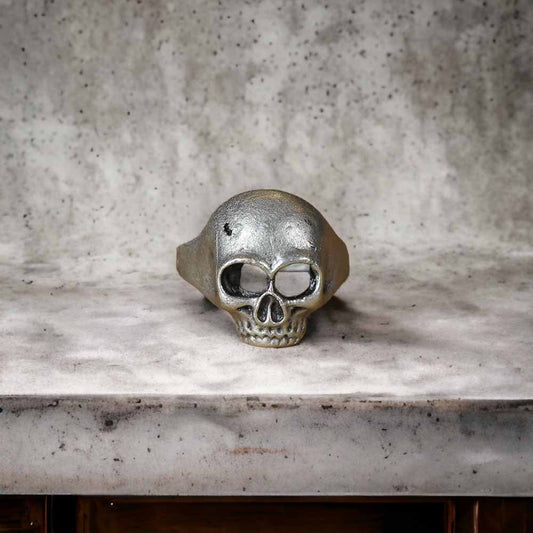 Extended Sizing Unisex Skull Ring İn Real Silver Plate