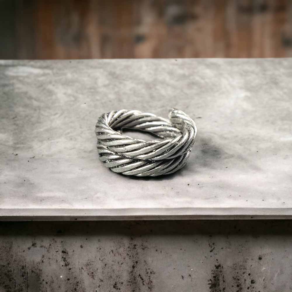 Extended Sizing Unisex Rope Ring İn Real Silver Plate