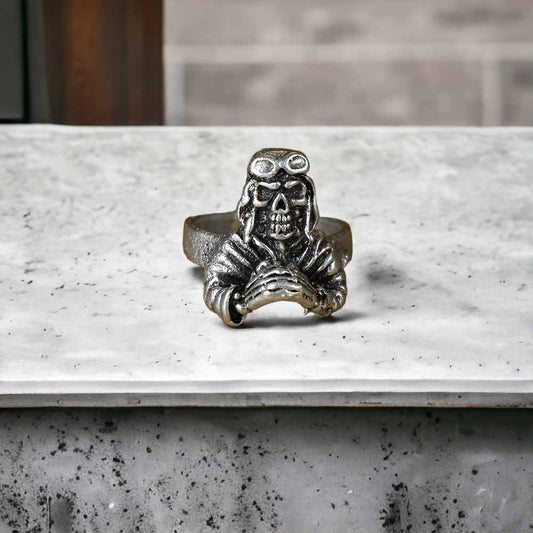 Extended Sizing Unisex Ghost Driver Ring İn Real Silver Plate