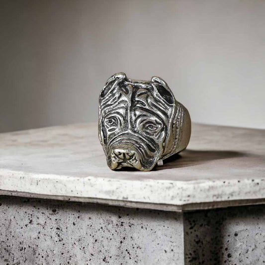 Extended Sizing Unisex Buldog Ring İn Real Silver Plate