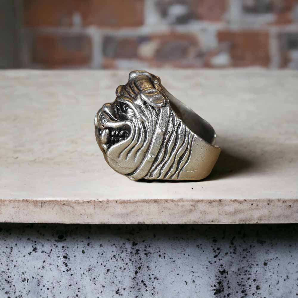 Extended Sizing Unisex Pitbull Ring İn Real Silver Plate