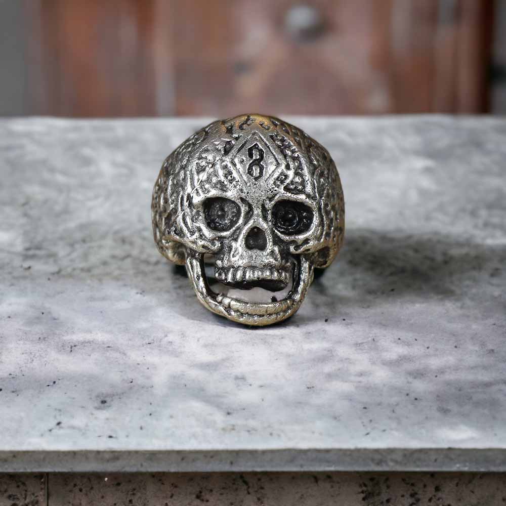 Extended Sizing Unisex Skull Ring İn Real Silver Plate