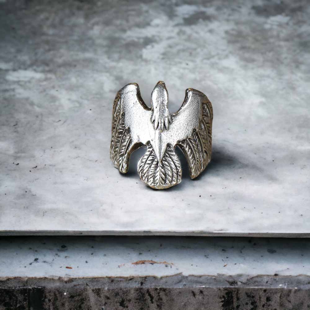 Extended Sizing Unisex Eagle Ring İn Real Silver Plate