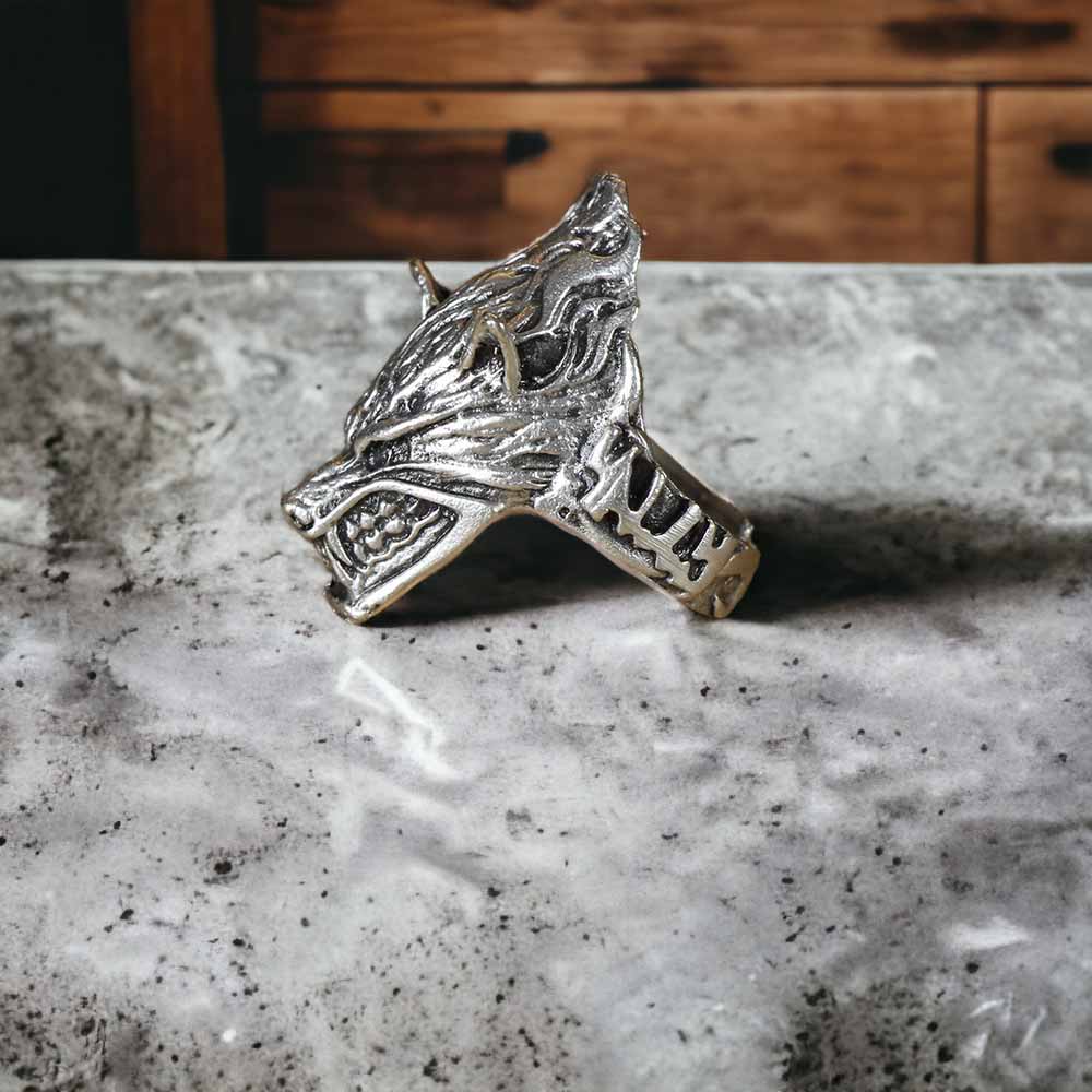 Extended Sizing Unisex Wolf Ring İn Real Silver Plate