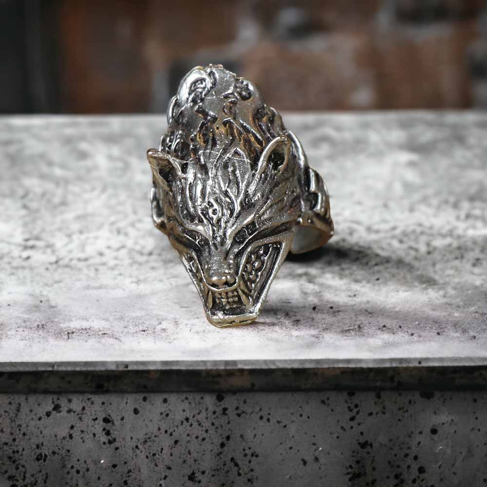 Extended Sizing Unisex Wolf Ring İn Real Silver Plate