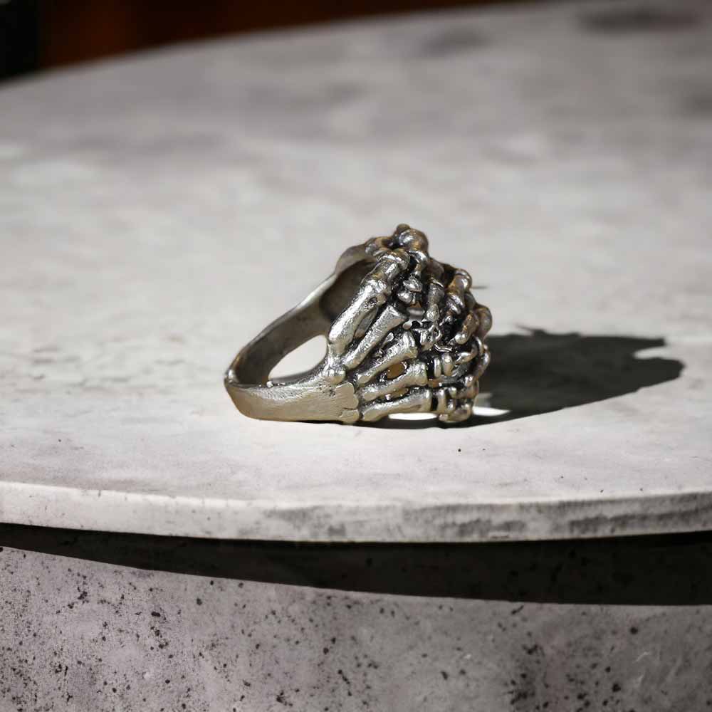 Extended Sizing Unisex Skeleton Ring İn Real Silver Plate