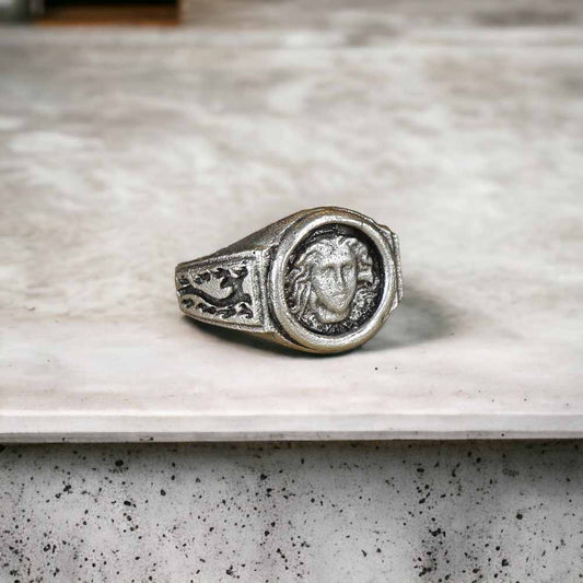 Extended Sizing Unisex Medusa Ring İn Real Silver Plate