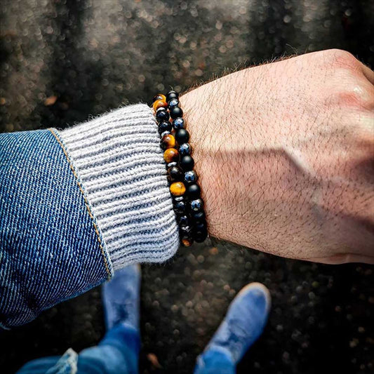 2 Pack Beaded Bracelets Tiger Eye Onyx