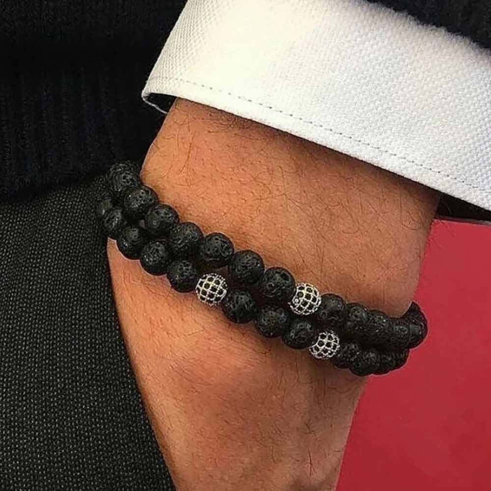 2 Pack Men's Lava Rock Bead Bracelet