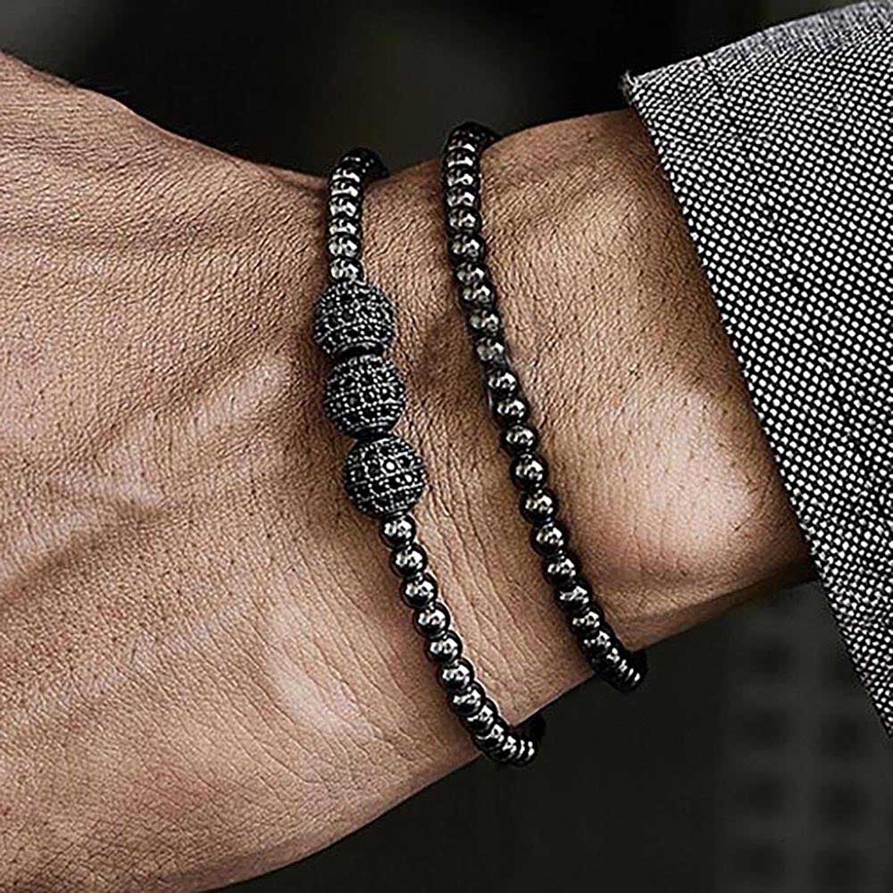 2 Pack Men's Hematite Beaded Bracelet