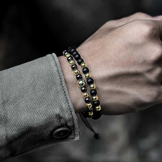 2 Pack Men's Beaded Bracelets Hematite Onyx