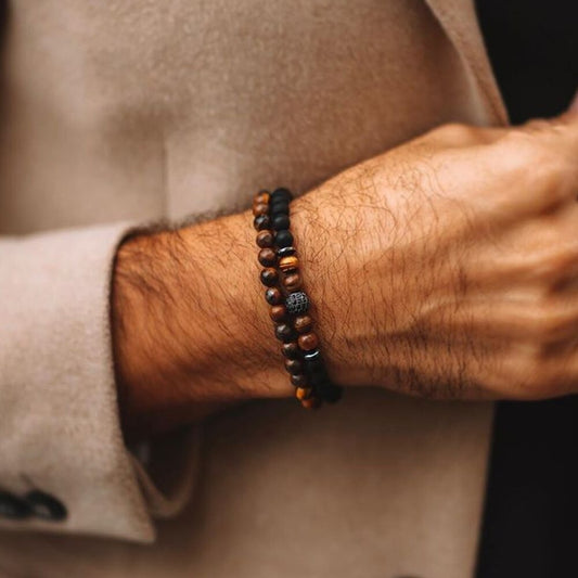 2 Pack Beaded Bracelets Tiger Eye Onyx