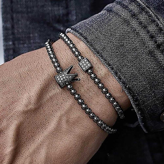 2 Pack Men's Beaded Bracelets Hematite