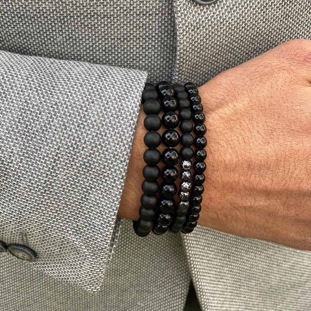 4 Pack Men's Beaded Bracelets Onyx