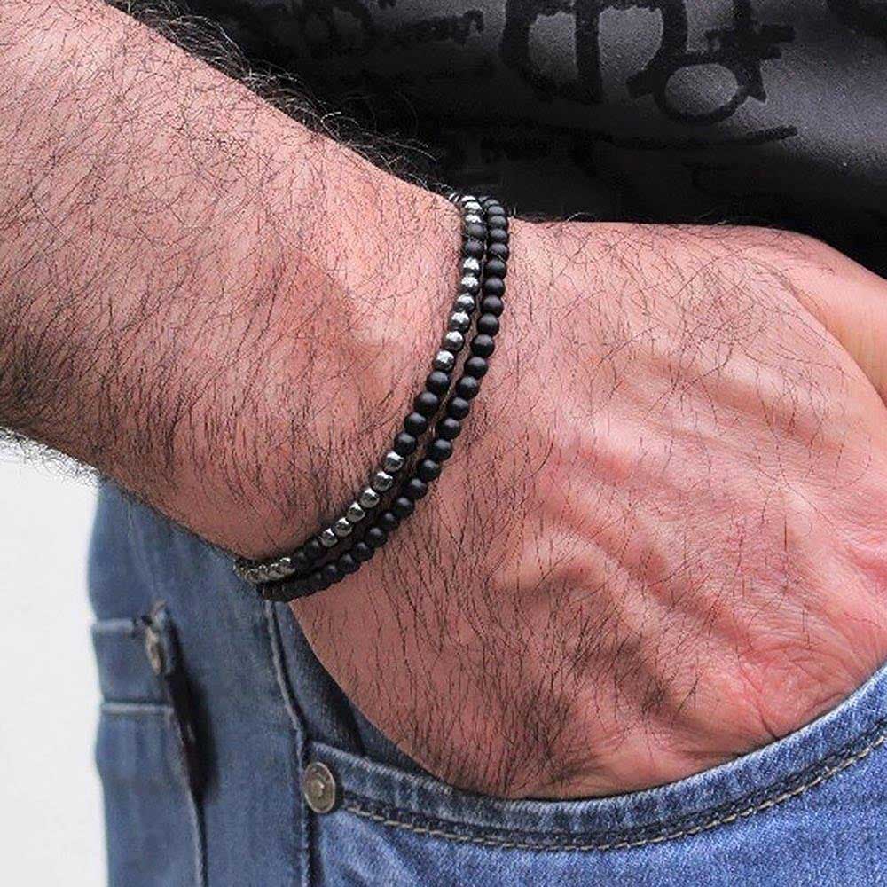 2 Pack Beaded Minimal Bracelets Hematite