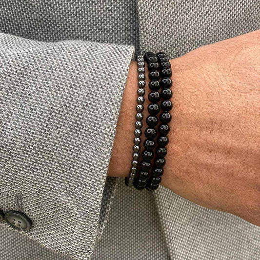 3 Pack Beaded Bracelets Onyx Hematite