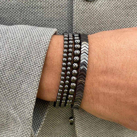 4 Pack Beaded Bracelets Hematite