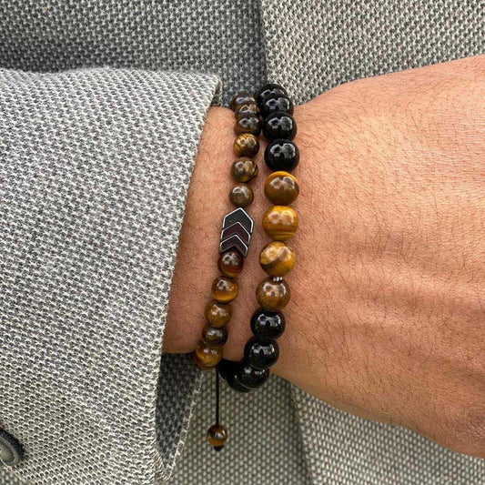 2 Pack Beaded Bracelets Onyx Tiger Eye